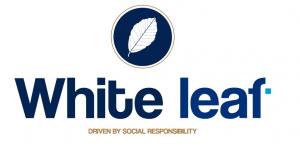 Logo firmy White leaf ,Driven by social responsibility